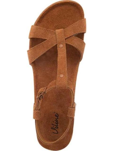 SANDALIA CUÑA PIEL CAMEL VI LINE - Imagen 3