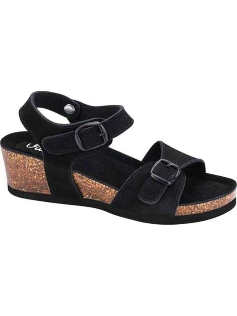 SANDALIA CUÑA PIEL NEGRO VI LINE - Imagen 2