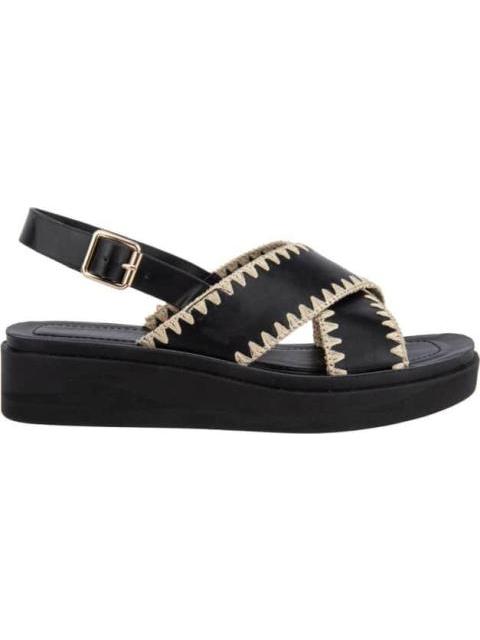 SANDALIA PLANA BORDADA NEGRO VI LINE - Imagen 2