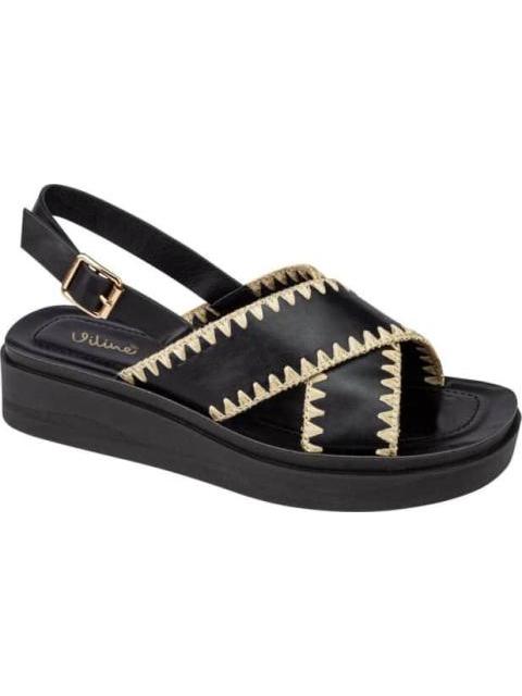 SANDALIA PLANA BORDADA NEGRO VI LINE - Imagen 3