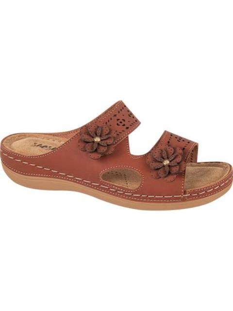 SANDALIA PLANA DE PIEL COGNAC SHOSH - Imagen 2