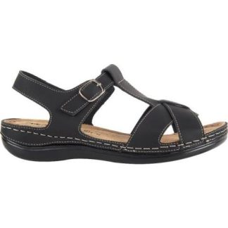 SANDALIA PLANA DE PIEL NEGRO SHOSH
