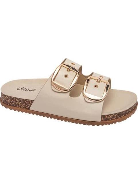 SANDALIA PLANA HEBILLAS BEIGE VI LINE - Imagen 2