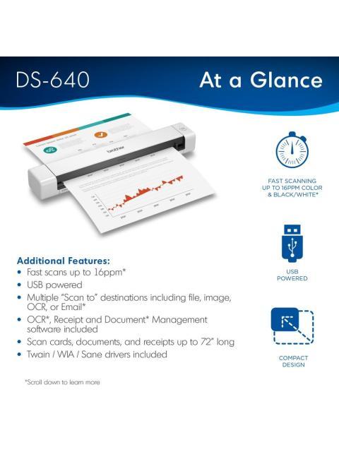 SCANNER PORTATIL BROTHER DS640 1200 X 1200 DPI ESCANER COLOR USB 3.0 NEGRO-BLANCO - Imagen 4