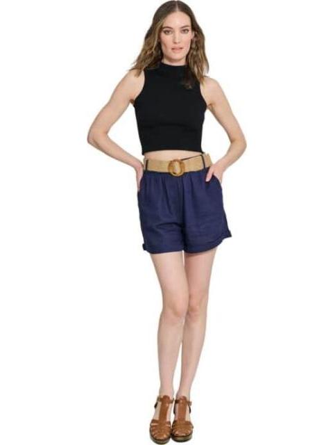 SHORT DE LINO CON CINTURON DE PAJA AZUL MARINO HOLLY LAND