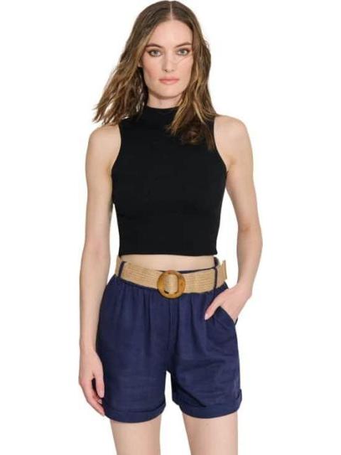 SHORT DE LINO CON CINTURON DE PAJA AZUL MARINO HOLLY LAND - Imagen 2