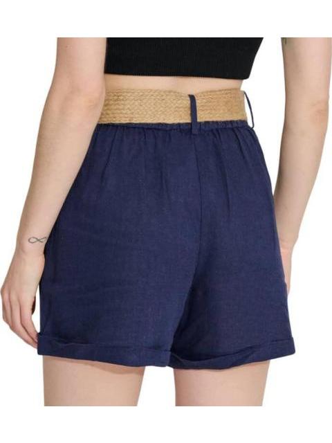 SHORT DE LINO CON CINTURON DE PAJA AZUL MARINO HOLLY LAND - Imagen 5
