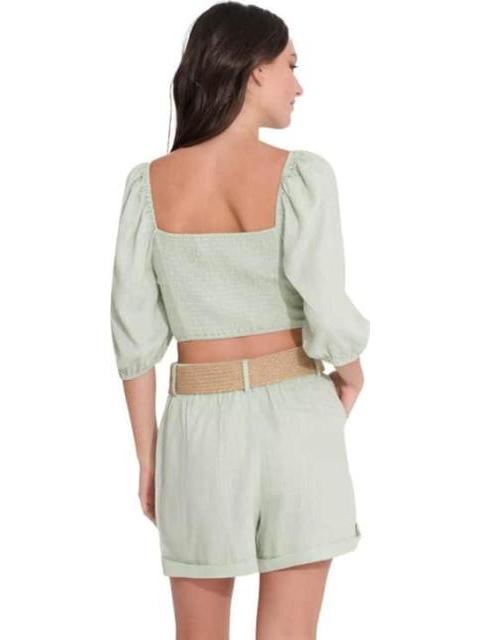 SHORT DE LINO CON CINTURON DE PAJA AZUL MENTA HOLLY LAND - Imagen 5