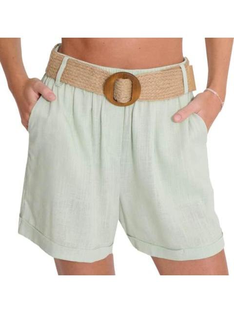 SHORT DE LINO CON CINTURON DE PAJA AZUL MENTA HOLLY LAND - Imagen 6