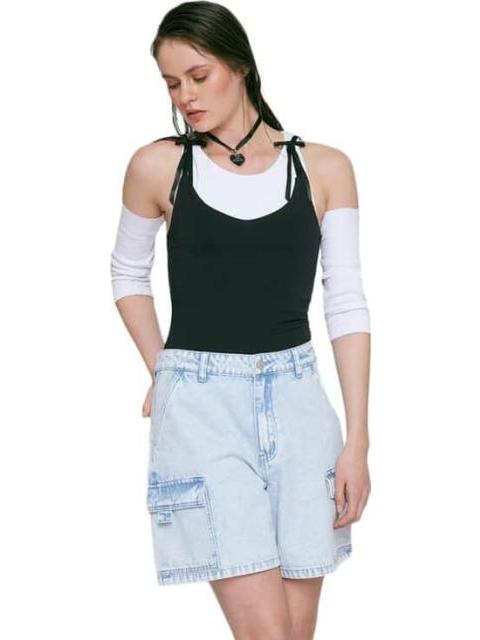 SHORT MEZCLILLA CINTURA ALTA AZUL ATMOSPHERE DNM - Imagen 4