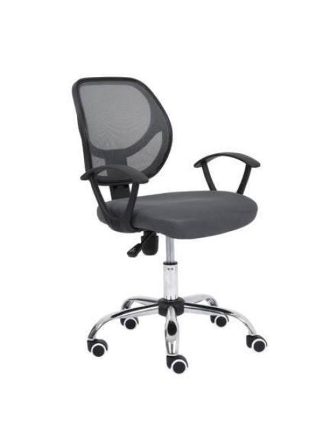 SILLA SECRETARIAL NEXTEP NE650SG DE ALTURA AJUSTABLE 10CM COLOR GRIS BASE GIRATORIA TELA EN MALLA CROMADA SOPORTA HASTA 110 KG