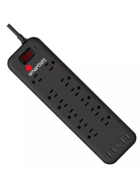 SMARTBITT SUPRESOR DE PICOS SBSS-B12-5U 12 SALIDAS 5 PUERTOS USB 3.600 JOULES - Imagen 3
