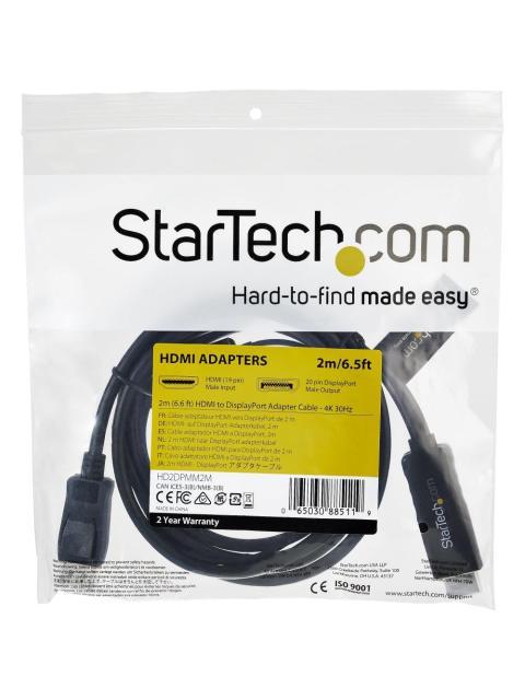 STARTECH CABLE HDMI 1.4 MACHO - DISPLAYPORT 1.2 MACHO 4K 30HZ 2 METROS NEGRO - Imagen 6