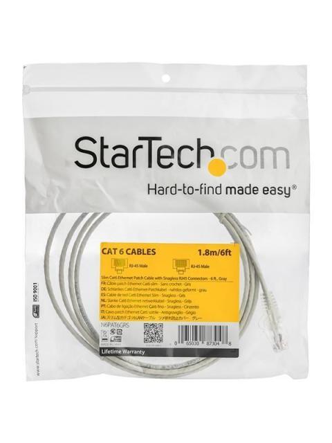 STARTECH CABLE PATCH CAT6 UTP SIN ENGANCHES RJ-45 MACHO - RJ-45 MACHO 1.8 METROS GRIS - Imagen 3