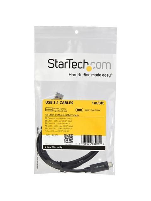 STARTECH CABLE USB 3.1 USB A MACHO - USB C MACHO 1 METRO NEGRO