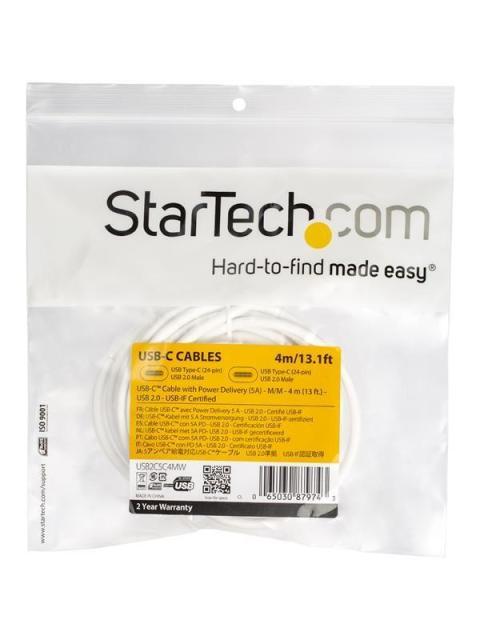 STARTECH CABLE USB-C 2.0 MACHO - USB-C 2.0 MACHO 4 METROS BLANCO - Imagen 5