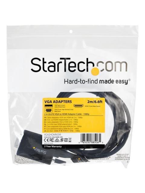 STARTECH CABLE VGA-USB A MACHO - HDMI A MACHO 2 METROS NEGRO - Imagen 4