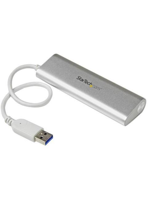 STARTECH HUB PORTATIL USB A 3.0 DE 4 PUERTOS CON CABLE INCORPORADO PLATA-BLANCO