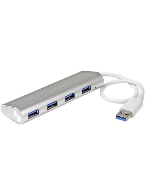 STARTECH HUB PORTATIL USB A 3.0 DE 4 PUERTOS CON CABLE INCORPORADO PLATA-BLANCO