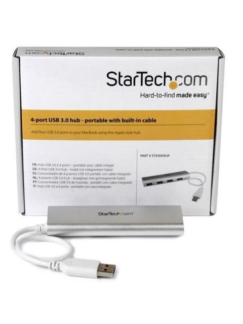 STARTECH HUB PORTATIL USB A 3.0 DE 4 PUERTOS CON CABLE INCORPORADO PLATA-BLANCO - Imagen 4