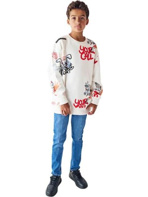 SUDADERA CON CAPUCHA ESTAMPADA MARFIL NEXT CO