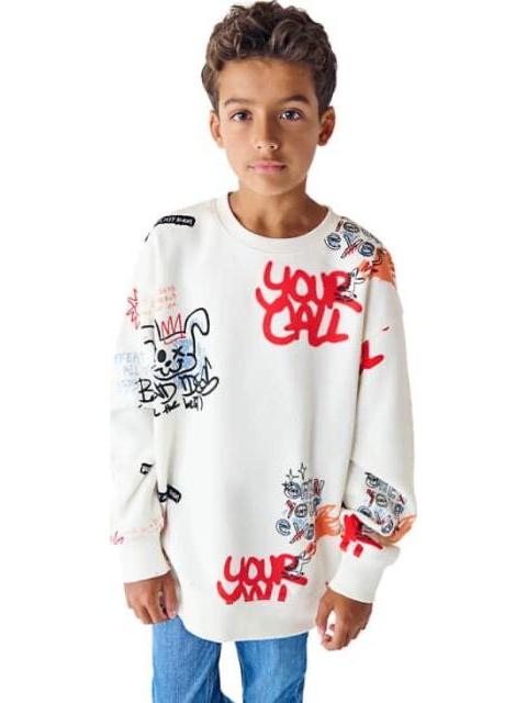 SUDADERA CON CAPUCHA ESTAMPADA MARFIL NEXT CO - Imagen 2