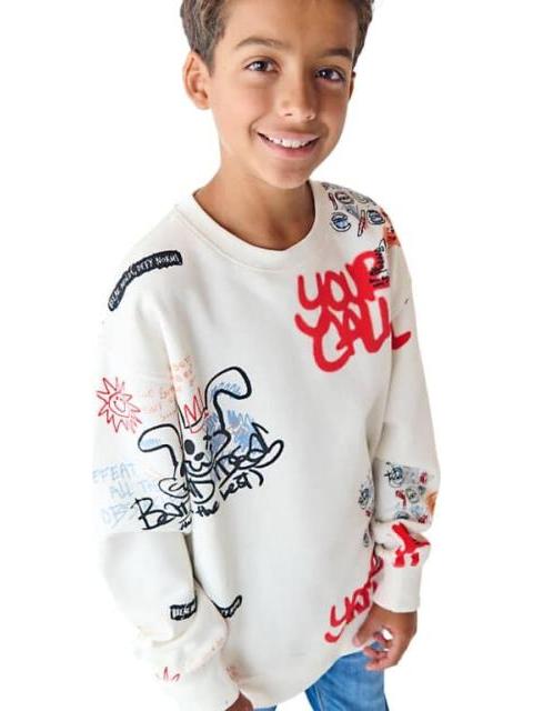 SUDADERA CON CAPUCHA ESTAMPADA MARFIL NEXT CO - Imagen 4
