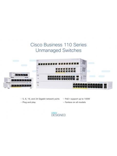 SWITCH CISCO GIGABIT ETHERNET BUSINESS 110 24 PUERTOS 10-100-1000MBPS (12X POE) + 2 PUERTOS SFP 32 GBIT-S 8000 ENTRADAS - NO ADMINISTRABLE - Imagen 3