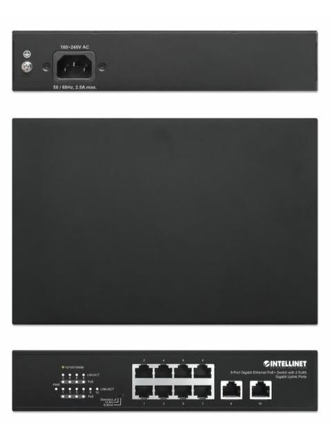 SWITCH INTELLINET GIGABIT ETHERNET 561402 8 PUERTOS POE + 10-100-1000 + 2 PUERTOS UPLINK 120W 2 GBIT-S 8192 ENTRADAS - NO ADMINISTRABLE - Imagen 5