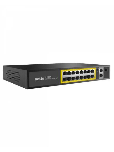 SWITCH NETIS FAST ETHERNET P116GH 16 PUERTOS POE 10-100MBPS + 2 PUERTO UPLINK 200W 9.2 GBIT-S 8000 ENTRADAS - NO ADMINISTRABLE - Imagen 2