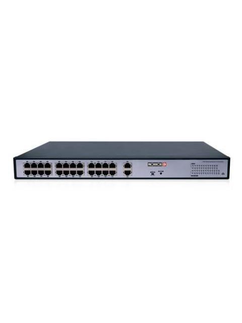 SWITCHPOE 24 PUERTOS 2 PUERTOS UPLINK GIGACOBRE-FIBRA 300W TOTAL HASTA 250MTS FUENTE PODER INTERNA.