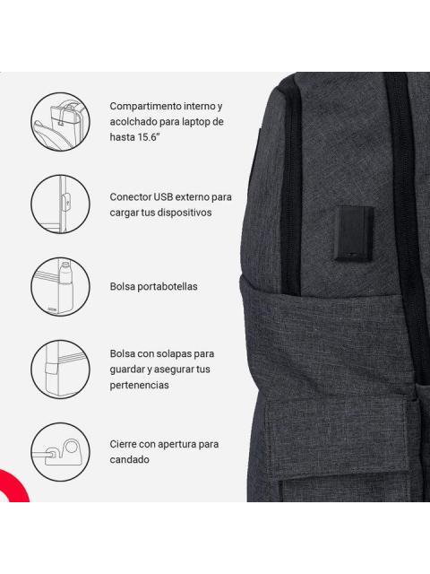 TECHZONE MOCHILA DE NYLON-POLIESTER TZ21LBP03-B PARA LAPTOP 15.6? NEGRO - Imagen 6