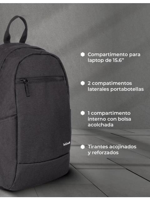 TECHZONE MOCHILA DE POLIESTER BASIC BLACK PARA LAPTOP 15.6 NEGRO - Imagen 5
