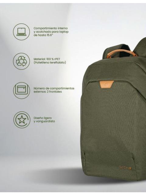 TECHZONE MOCHILA DE POLIETILENO RPET ECHO HERO PARA LAPTOP 15.6 VERDE - Imagen 5