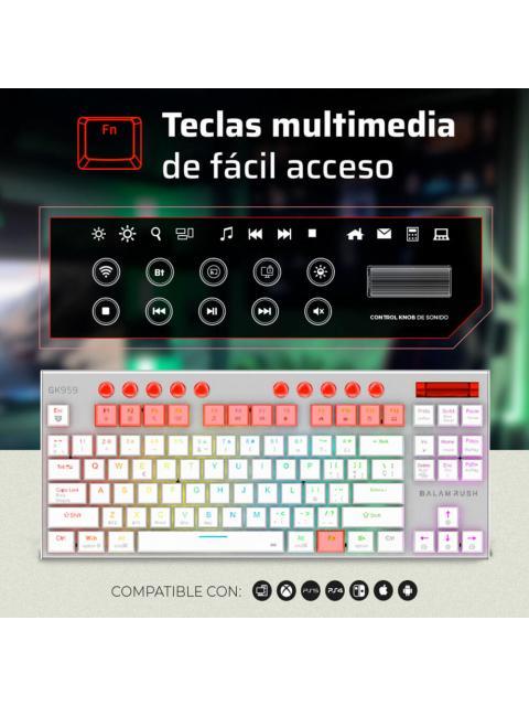 TECLADO GAMER BALAM RUSH DOMINATE EXPERT GK959 LED RGB TKL TECLADO MECANICO SWITCH BROWN INALAMBRICO RF INALAMBRICO-BLUETOOTH BLANCO ESPANOL - Imagen 3