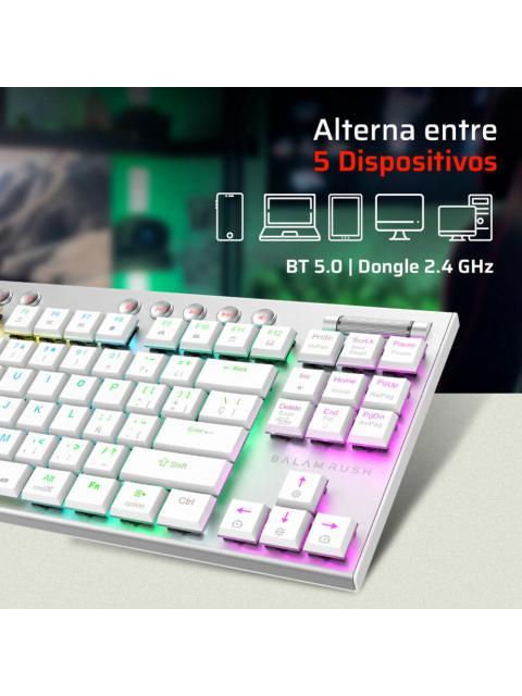TECLADO GAMER BALAM RUSH DOMINATE EXPERT GK959 LED RGB TKL TECLADO MECANICO SWITCH BROWN INALAMBRICO RF INALAMBRICO-BLUETOOTH BLANCO ESPANOL - Imagen 5
