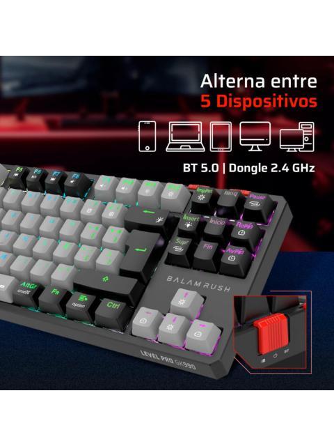TECLADO GAMER BALAM RUSH LEVEL PRO GK990 LED RGB TKL TECLADO MECANICO OPTICO INALAMBRICO RF INALAMBRICO-BLUETOOTH NEGRO ESPANOL - Imagen 3