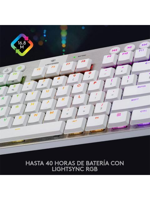TECLADO GAMER LOGITECH G915 TKL RGB TECLADO MECANICO SWITCH GL TACTIL INALAMBRICO BLANCO (INGLES) - Imagen 6