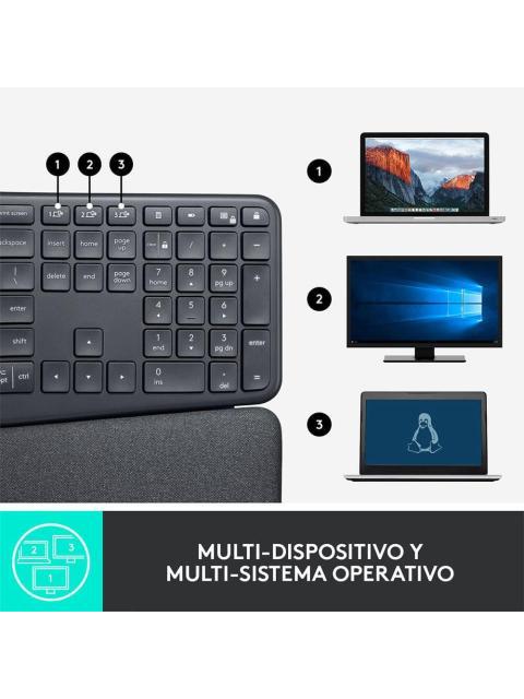 TECLADO LOGITECH ERGO K860 INALAMBRICO RF WIRELESS-BLUETOOTH NEGRO (ESPANOL) - Imagen 9