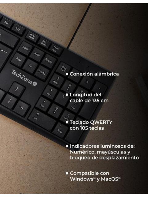 TECLADO TECHZONE GRIMLY ALAMBRICO USB NEGRO (ESPANOL) - Imagen 6