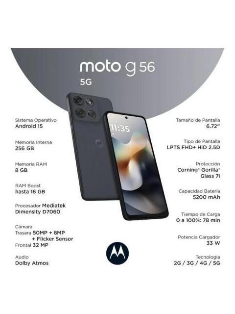 TELEFONO CELULAR MOTO G56 DUAL SIM 8 512 GRIS NEGRO - Imagen 4
