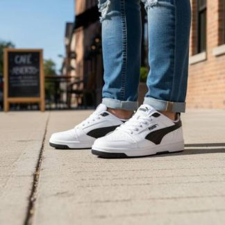 TENIS CASUAL PUMA REBOUND V6 LO JR BLANCO/NEGRO PUMA