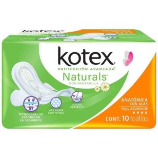 TOALLA FEMENINA KOTEX MANZANILLA ANATOMICA CON ALAS PAQUETE CON 10 PIEZAS