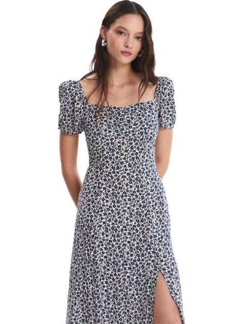 VESTIDO LARGO ESTAMPADO MANGA GLOBO AZUL MARINO HOLLY LAND - Imagen 2