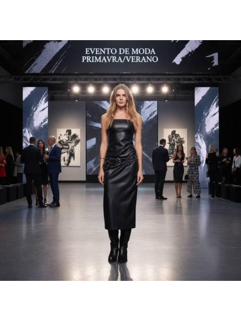 VESTIDO MIDI EFECTO PIEL NEGRO HOLLY LAND