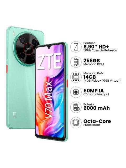 ZTE SMARTPHONE BLADE V70 MAX 6.9 120 HZ 50 MP+IA 256 GB 14 GB DE RAM DINAMICA BATTERY 6000 MAH ANDROID 14 GREEN - Imagen 9